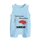 Tiny Firecracker Diwali Button Romper  - BABY BLUE - New Born (Chest 18")