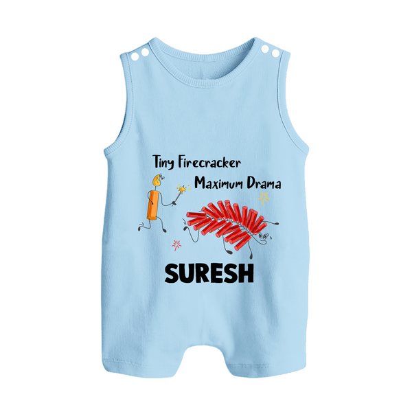 Tiny Firecracker Diwali Button Romper  - BABY BLUE - New Born (Chest 18")