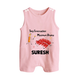 Tiny Firecracker Diwali Button Romper  - BABY PINK - New Born (Chest 18")