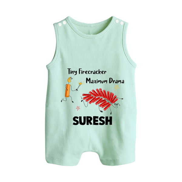 Tiny Firecracker Diwali Button Romper  - MINT GREEN - New Born (Chest 18")