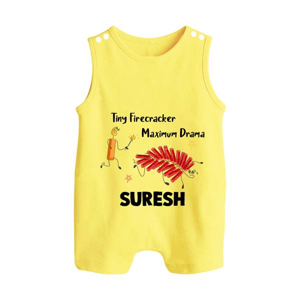 Tiny Firecracker Diwali Button Romper  - PASTEL YELLOW - New Born (Chest 18")