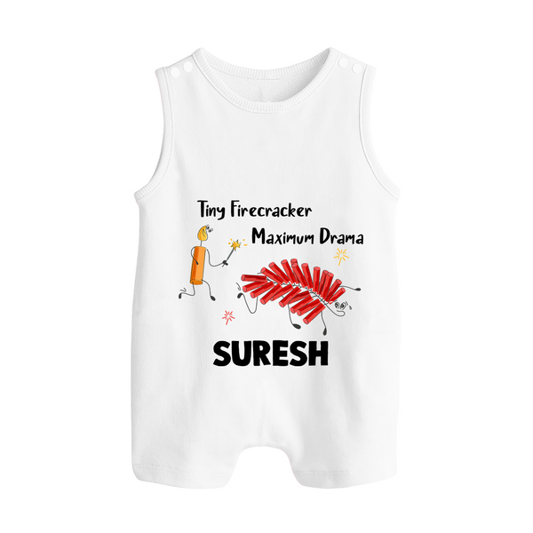 Tiny Firecracker Diwali Button Romper  - WHITE - New Born (Chest 18")