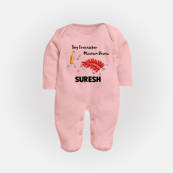 Tiny Firecracker Diwali Full Body Suit  - BABY PINK - New Born (Chest 7.5")