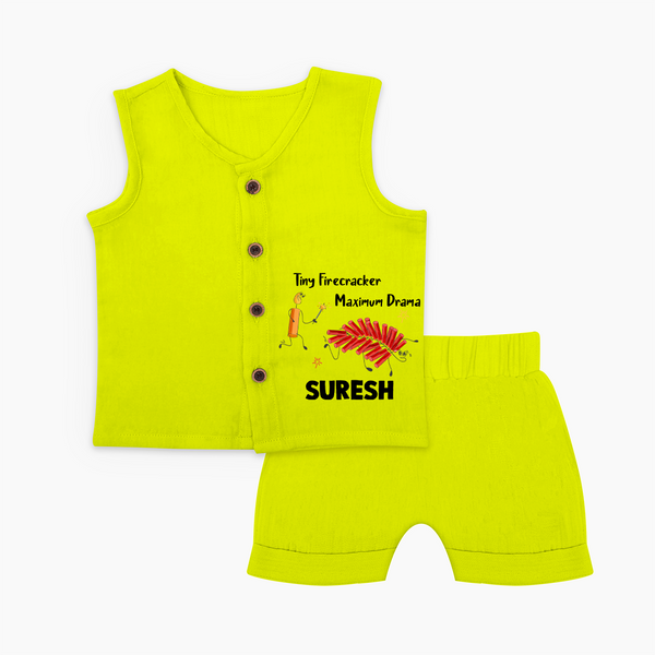 Tiny Firecracker Diwali Jabla Set  - LIME GREEN - 0 - 3 Months Old (Chest 9.8")