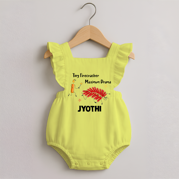 Tiny Firecracker Diwali Romper Frock  - PASTEL YELLOW - 0 - 3 Months Old (Chest 19")