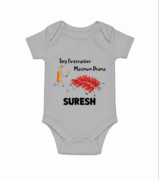 Tiny Firecracker Diwali Romper  - GREY - New Born (Chest 14")