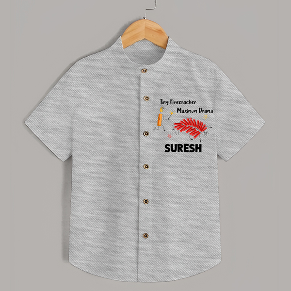 Tiny Firecracker Diwali Shirt  - GREY - 0 - 6 Months Old (Chest 23")