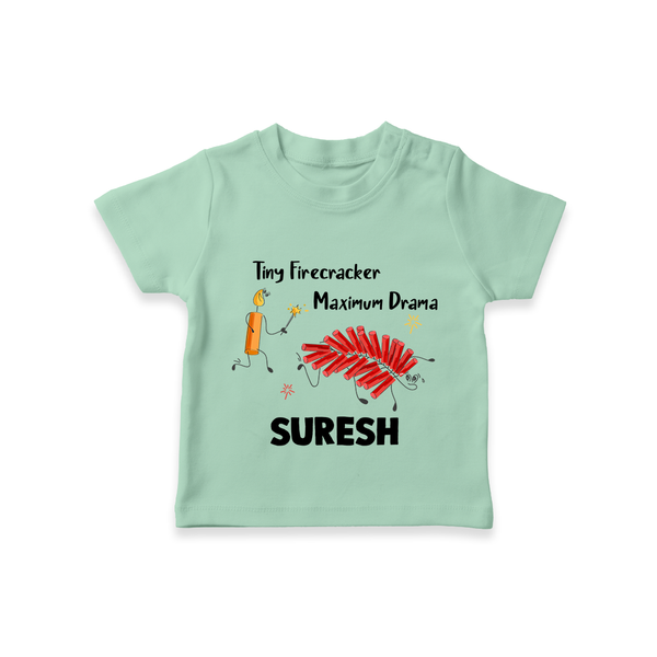 Tiny Firecracker Diwali T shirt  - MINT GREEN - 0-5 Months Old (Chest 17")