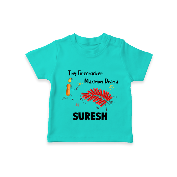 Tiny Firecracker Diwali T shirt  - TEAL - 0-5 Months Old (Chest 17")