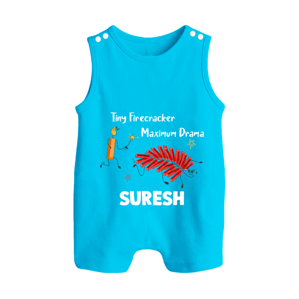 Tiny Firecracker Diwali Button Romper  - SKY BLUE - New Born (Chest 18")