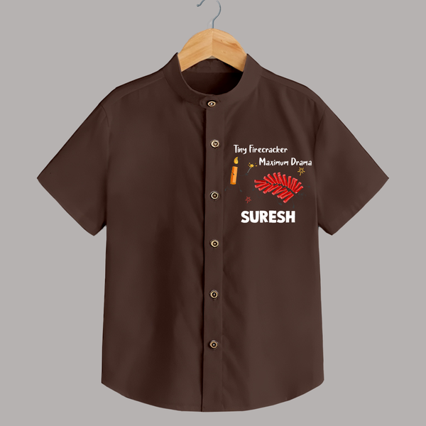 Tiny Firecracker Diwali Shirt  - CHOCOLATE BROWN - 0 - 6 Months Old (Chest 23")