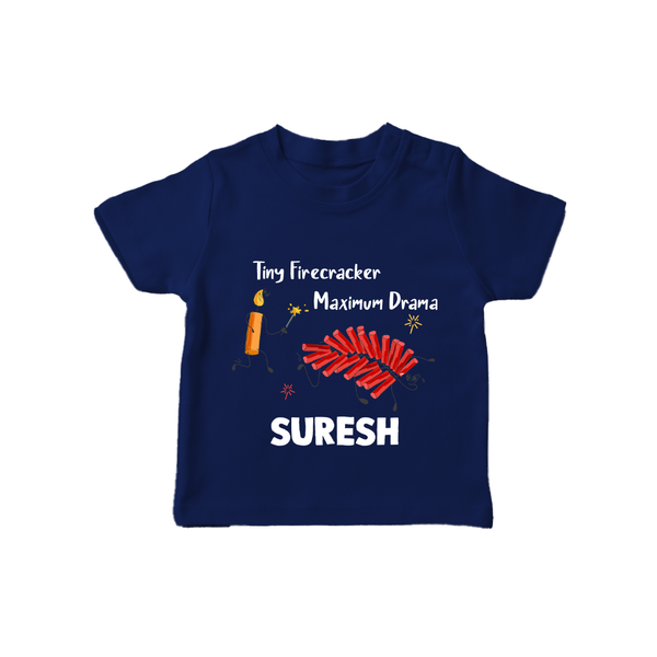 Tiny Firecracker Diwali T shirt  - NAVY BLUE - 0-5 Months Old (Chest 17")