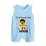 Kutty Deepavali King Button Romper  - BABY BLUE - New Born (Chest 18")