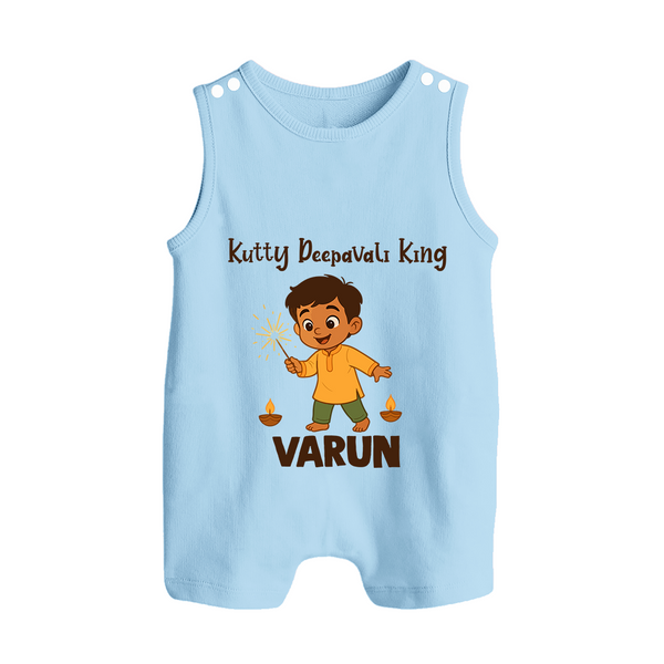 Kutty Deepavali King Button Romper  - BABY BLUE - New Born (Chest 18")