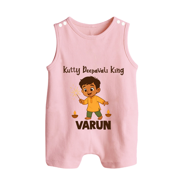 Kutty Deepavali King Button Romper  - BABY PINK - New Born (Chest 18")