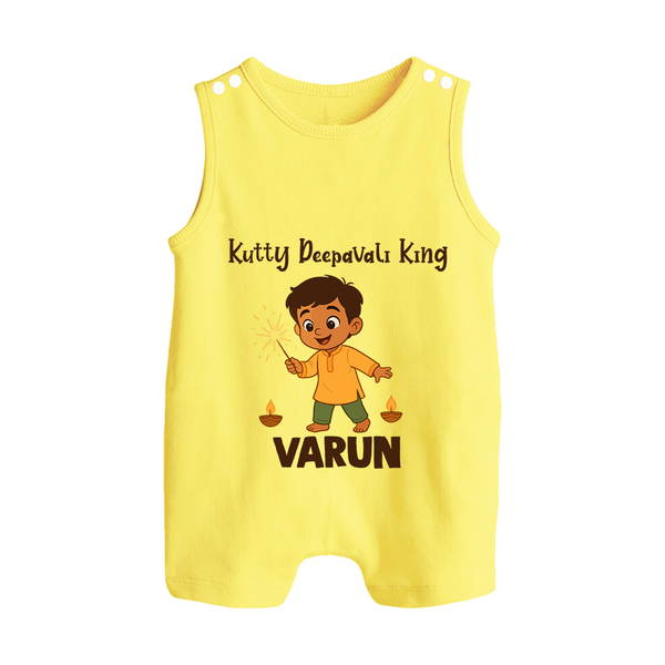 Kutty Deepavali King Button Romper  - PASTEL YELLOW - New Born (Chest 18")