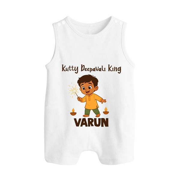 Kutty Deepavali King Button Romper  - WHITE - New Born (Chest 18")