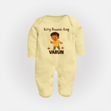 Kutty Deepavali King Full Body Suit  - PASTEL YELLOW - New Born (Chest 7.5")