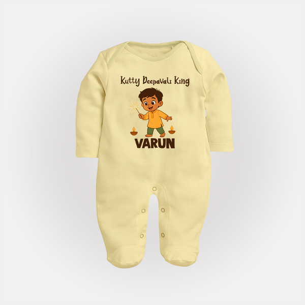 Kutty Deepavali King Full Body Suit  - PASTEL YELLOW - New Born (Chest 7.5")