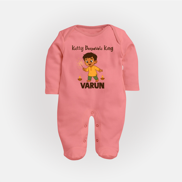 Kutty Deepavali King Full Body Suit  - PEACH - New Born (Chest 7.5")