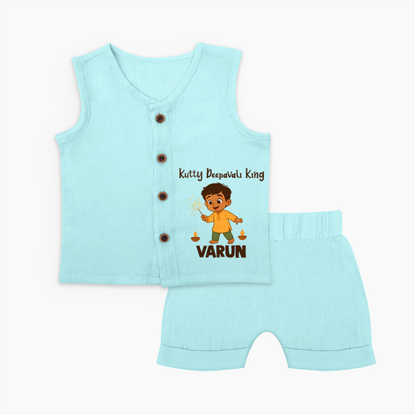 Kutty Deepavali King Jabla Set  - BABY BLUE - 0 - 3 Months Old (Chest 9.8")