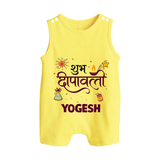 Shubh Deepavali Celebration Button Romper  - PASTEL YELLOW - New Born (Chest 18")