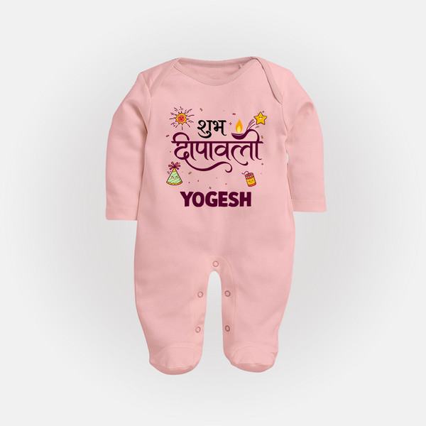Shubh Deepavali Celebration Full Body Suit  - BABY PINK - New Born (Chest 7.5")