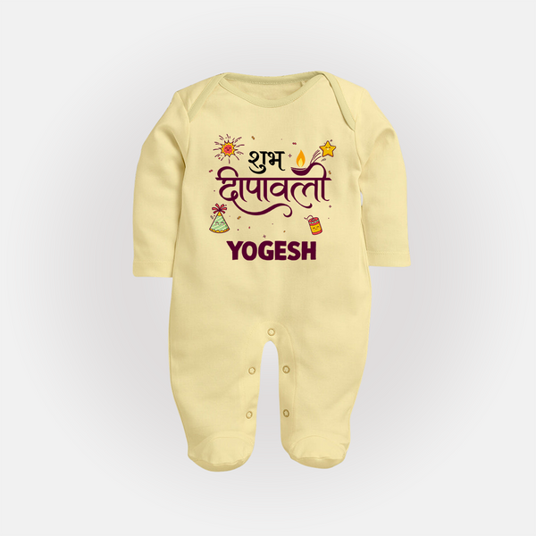 Shubh Deepavali Celebration Full Body Suit  - PASTEL YELLOW - New Born (Chest 7.5")