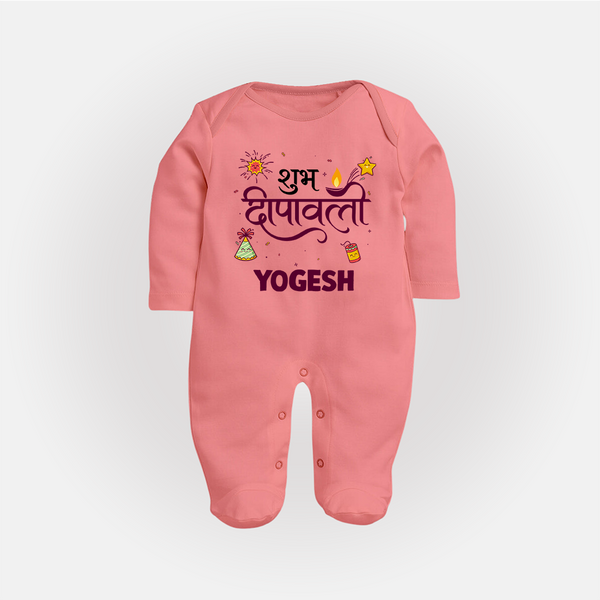 Shubh Deepavali Celebration Full Body Suit  - PEACH - New Born (Chest 7.5")