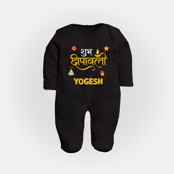 Shubh Deepavali Celebration Full Body Suit  - BLACK - New Born (Chest 7.5")