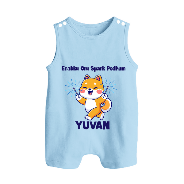Enakku Oru Spark Podhum Diwali Button Romper  - BABY BLUE - New Born (Chest 18")