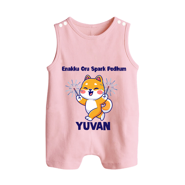 Enakku Oru Spark Podhum Diwali Button Romper  - BABY PINK - New Born (Chest 18")