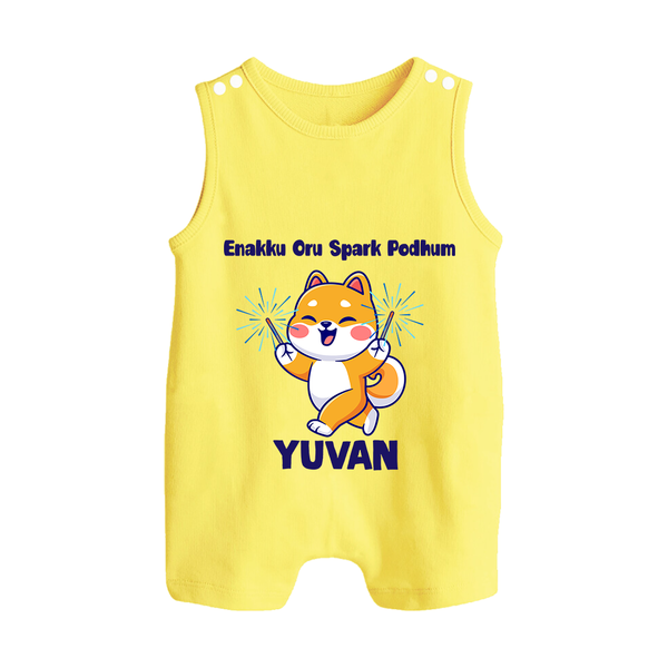 Enakku Oru Spark Podhum Diwali Button Romper  - PASTEL YELLOW - New Born (Chest 18")