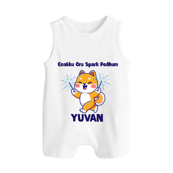 Enakku Oru Spark Podhum Diwali Button Romper  - WHITE - New Born (Chest 18")