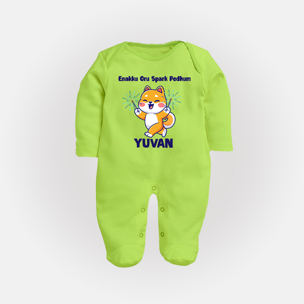 Enakku Oru Spark Podhum Diwali Full Body Suit  - LIME GREEN - New Born (Chest 7.5")