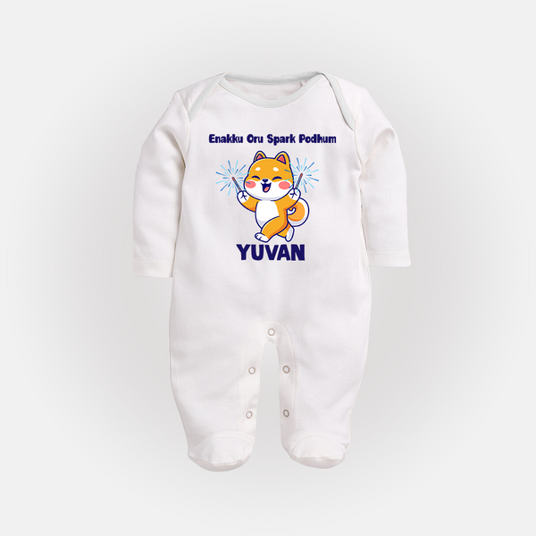 Enakku Oru Spark Podhum Diwali Full Body Suit  - WHITE - New Born (Chest 7.5")