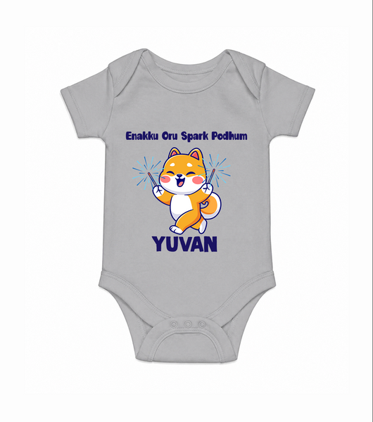 Enakku Oru Spark Podhum Diwali Romper  - GREY - New Born (Chest 14")