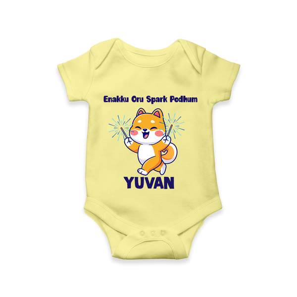 Enakku Oru Spark Podhum Diwali Romper  - PASTEL YELLOW - New Born (Chest 14")