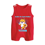 Enakku Oru Spark Podhum Diwali Button Romper  - RED - New Born (Chest 18")