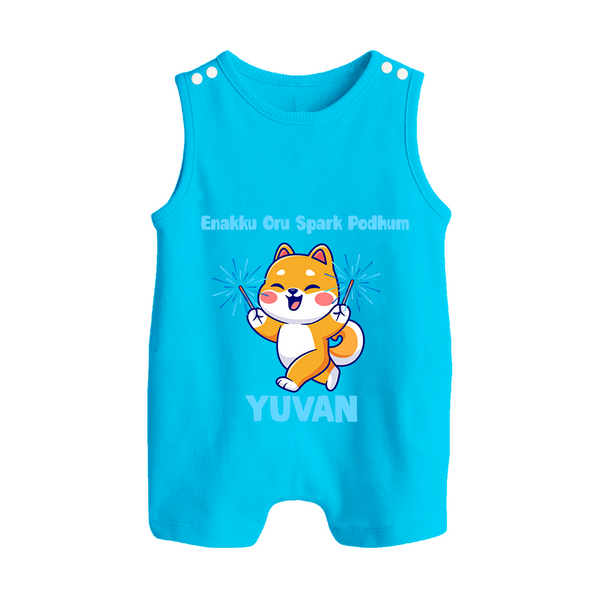 Enakku Oru Spark Podhum Diwali Button Romper  - SKY BLUE - New Born (Chest 18")