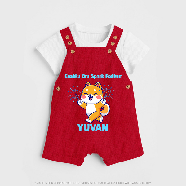 Enakku Oru Spark Podhum Diwali Dungaree  - RED - 0 - 5 Months Old (Chest 18")