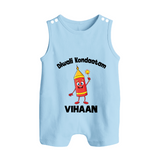 Diwali Kondaatam Celebration Button Romper - BABY BLUE - New Born (Chest 18")