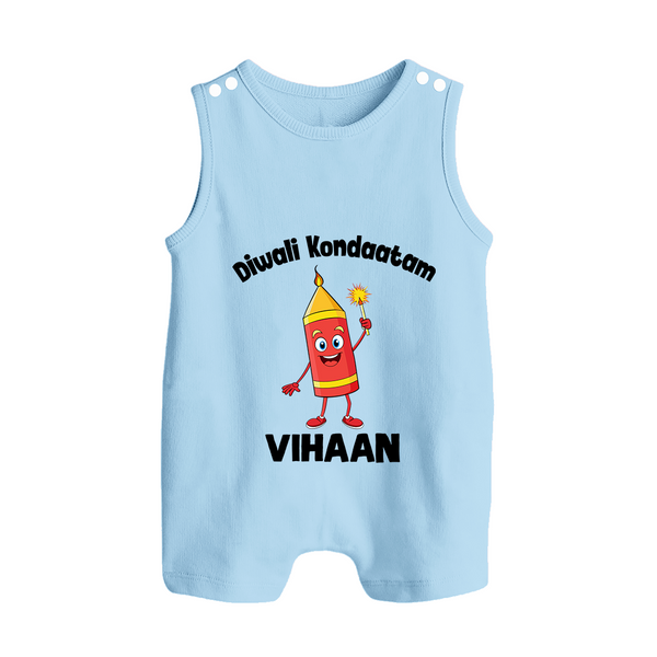 Diwali Kondaatam Celebration Button Romper - BABY BLUE - New Born (Chest 18")