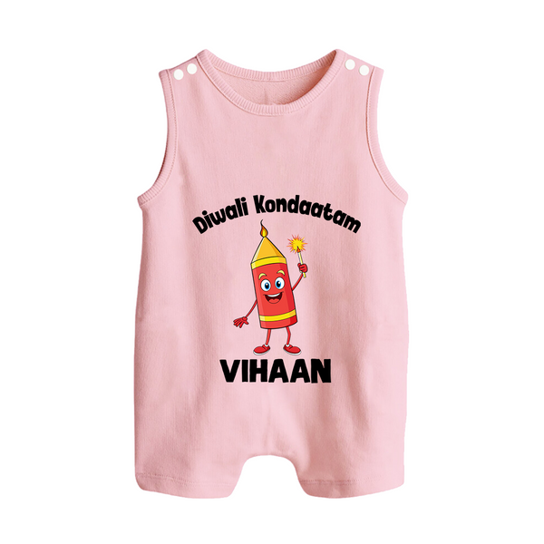 Diwali Kondaatam Celebration Button Romper - BABY PINK - New Born (Chest 18")