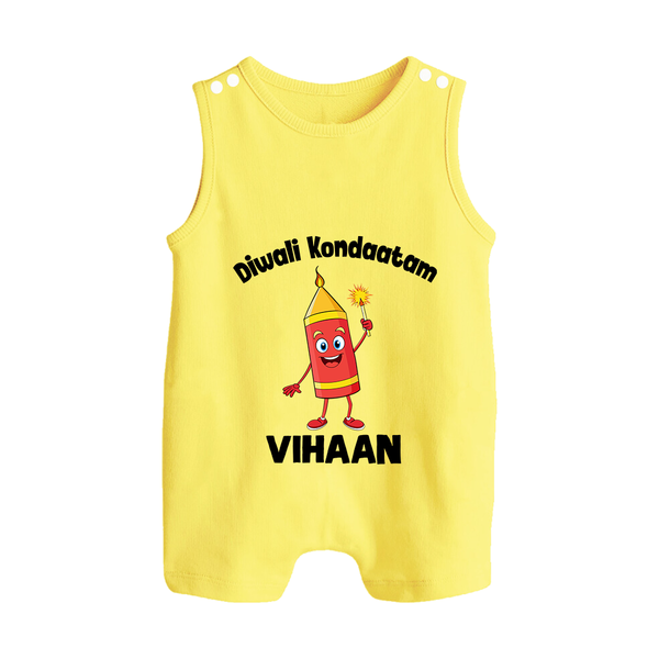 Diwali Kondaatam Celebration Button Romper - PASTEL YELLOW - New Born (Chest 18")