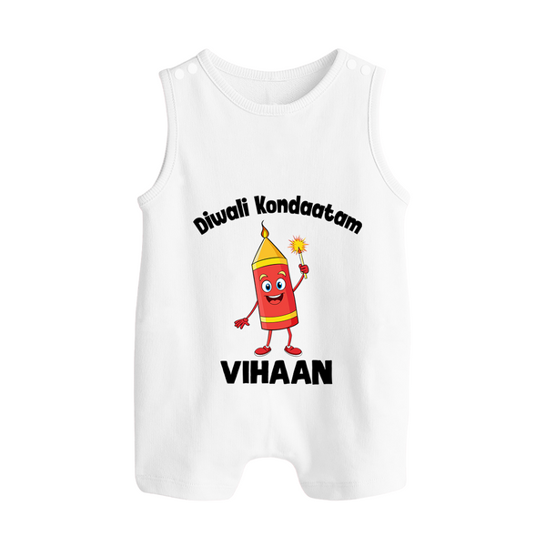 Diwali Kondaatam Celebration Button Romper - WHITE - New Born (Chest 18")