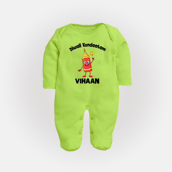 Diwali Kondaatam Celebration Full Body Suit - LIME GREEN - New Born (Chest 7.5")