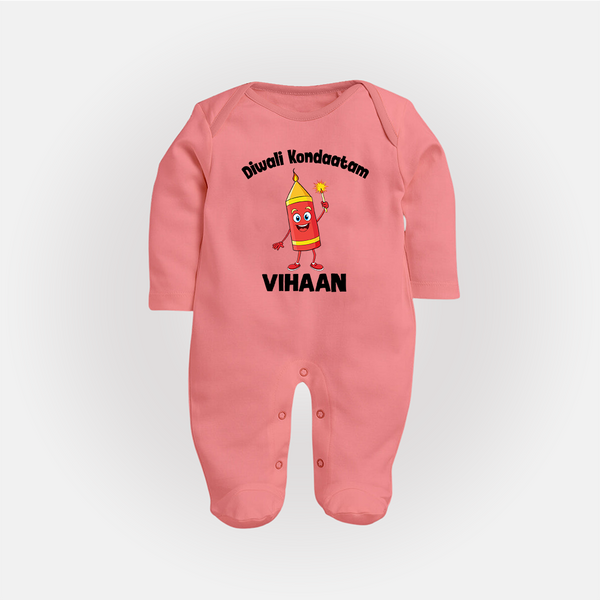 Diwali Kondaatam Celebration Full Body Suit - PEACH - New Born (Chest 7.5")