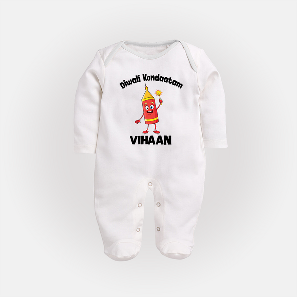 Diwali Kondaatam Celebration Full Body Suit - WHITE - New Born (Chest 7.5")