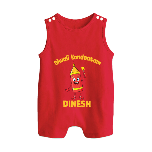 Diwali Kondaatam Celebration Button Romper - RED - New Born (Chest 18")